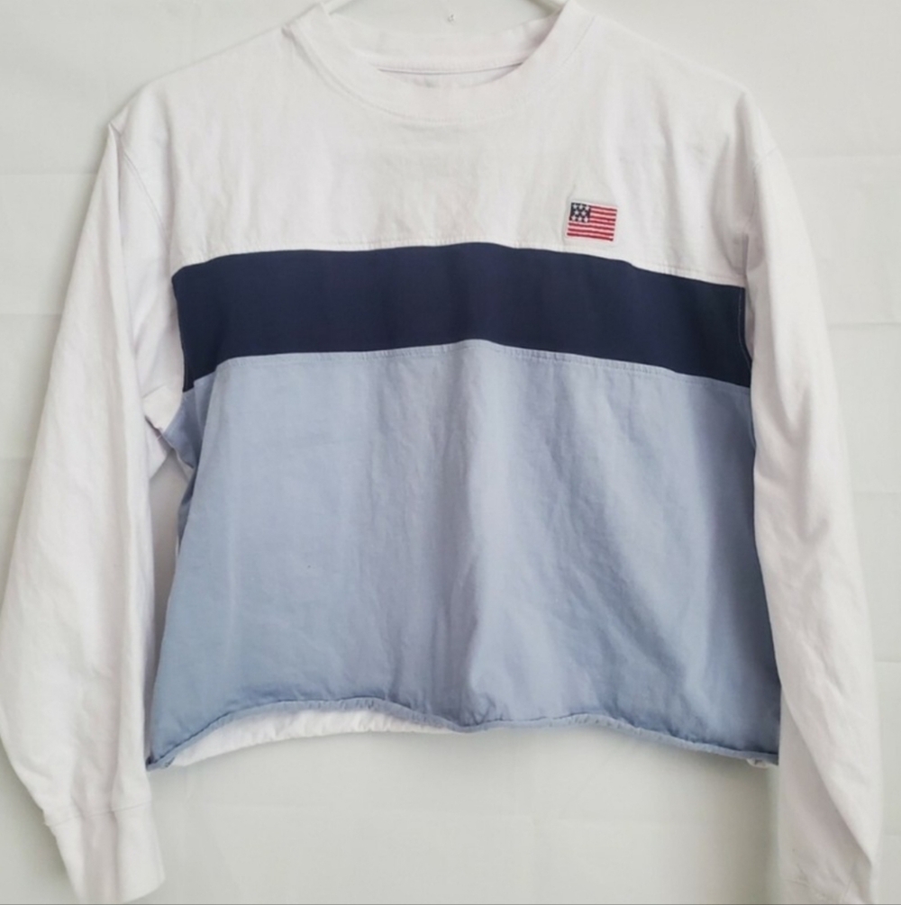 Mighty Fine Womens Colorblock Long Sleeve Cropped Shirt Size M